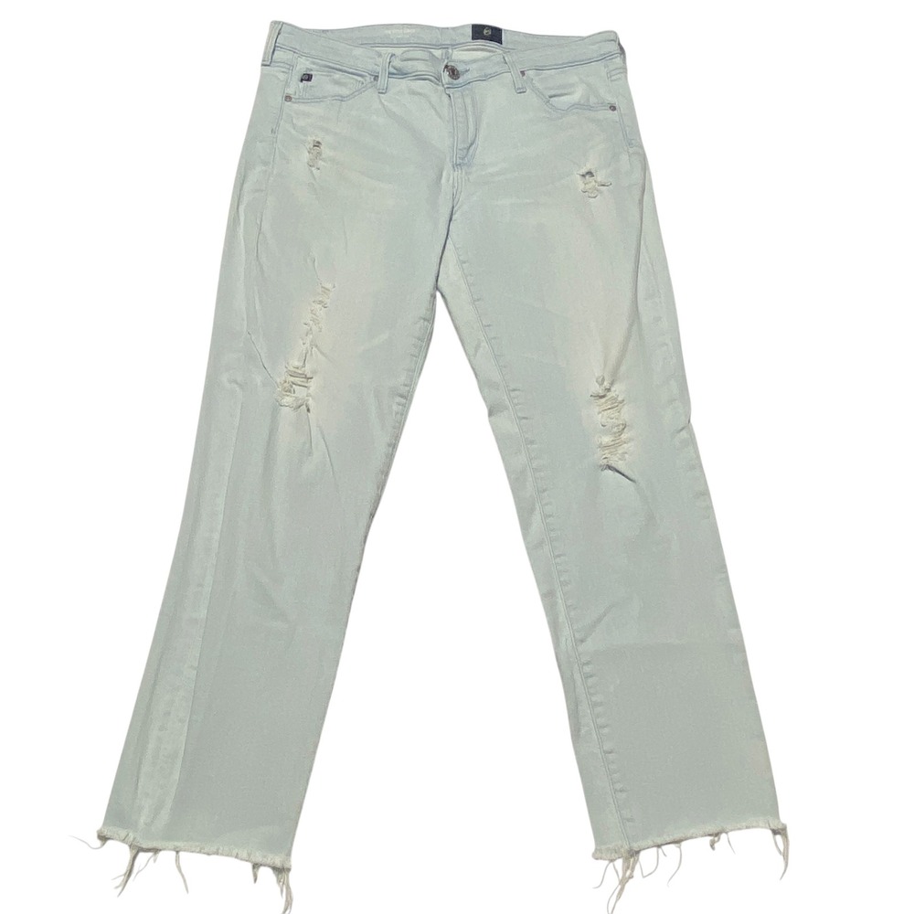 AG Adriano Goldschmied The Stilt Crop Distressed Jeans Raw Hem Size 31